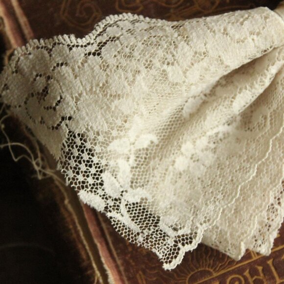 Vintage 1970s Wide Lace Trim, NOS Pale Beige Taupe Nylon 3.5" Wide, One Yard - Picture 2 of 11